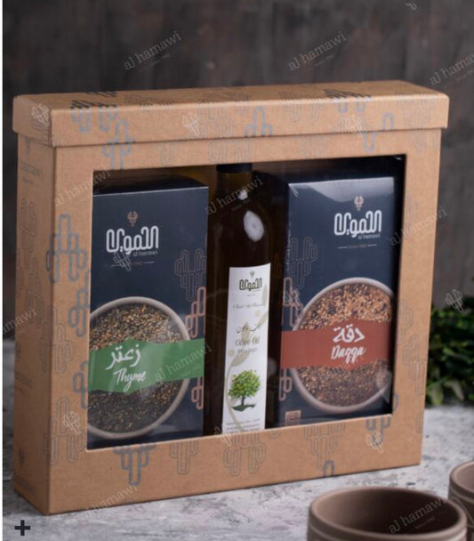 A special gift box. Zaatar Daqqa and olive oil.